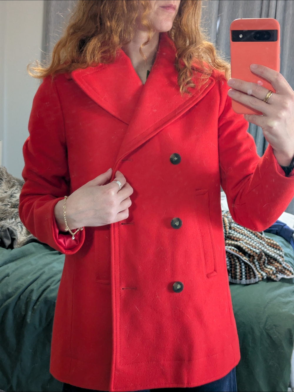 Club Monaco Vibrant Red Double-Breasted Peacoat